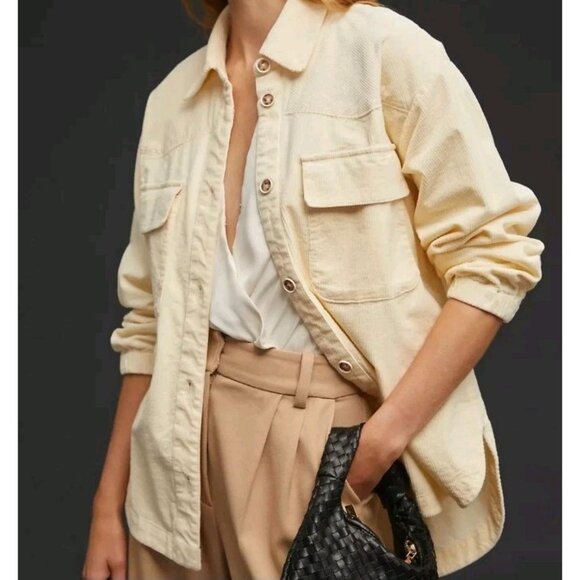 Anthropologie Corduroy Button Down Capsule Everyday Size Small Shacket Cream - Picture 2 of 9